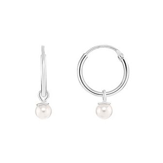 PRIMROSE Sterling Silver White Glass Pearl Drop Endless Hoop Earrings