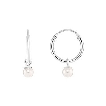 PRIMROSE Sterling Silver White Glass Pearl Drop Endless Hoop Earrings