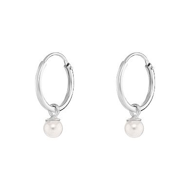 PRIMROSE Sterling Silver White Glass Pearl Drop Endless Hoop Earrings