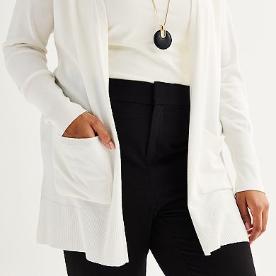 Plus Size Nine West Essential Pocketed Cardigan