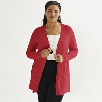 Plus Size Nine West Essential Pocketed Cardigan
