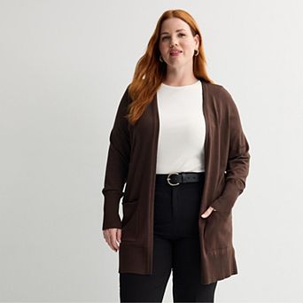 Plus Size Nine West Essential Pocketed Cardigan