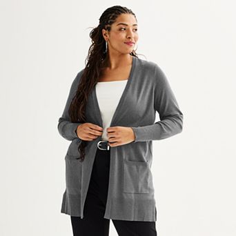 Plus Size Nine West Essential Pocketed Cardigan