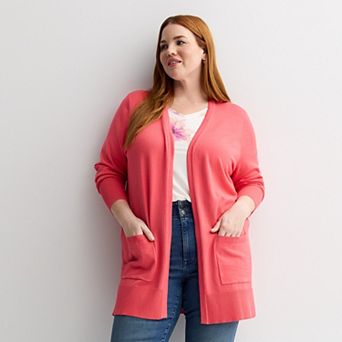 Plus Size Nine West Essential Pocketed Cardigan