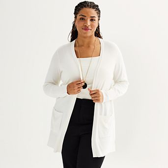 Plus Size Nine West Essential Pocketed Cardigan