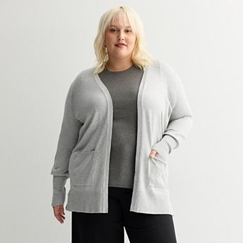 Plus Size Nine West Essential Pocketed Cardigan