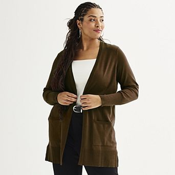 Plus Size Nine West Essential Pocketed Cardigan