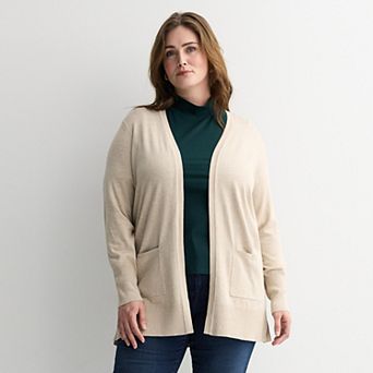 Plus Size Nine West Essential Pocketed Cardigan
