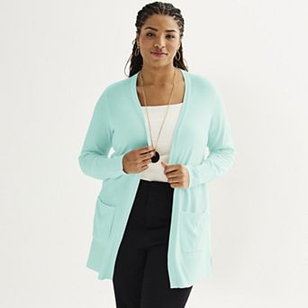 Plus Size Nine West Essential Pocketed Cardigan