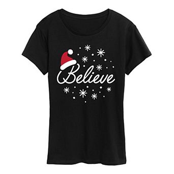Women's Believe With Santa Hat Graphic Tee