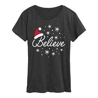 Women's Believe With Santa Hat Graphic Tee