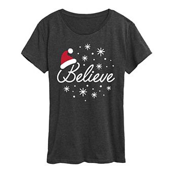 Women's Believe With Santa Hat Graphic Tee