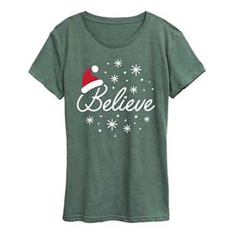 Women's Believe With Santa Hat Graphic Tee