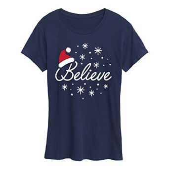 Women's Believe With Santa Hat Graphic Tee