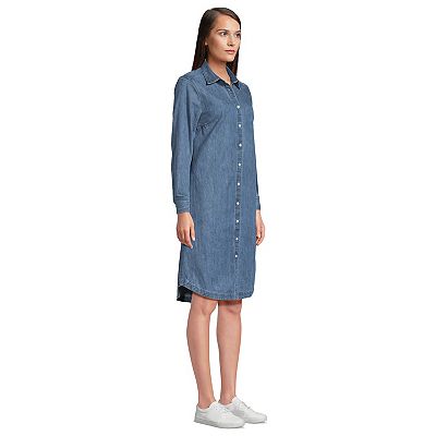 Women s Lands End Women s Chambray Button Front Knee Length Dress