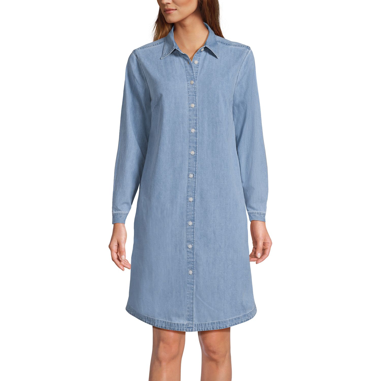 Women's Lands' End Women's Chambray Button Front Knee Length Dress