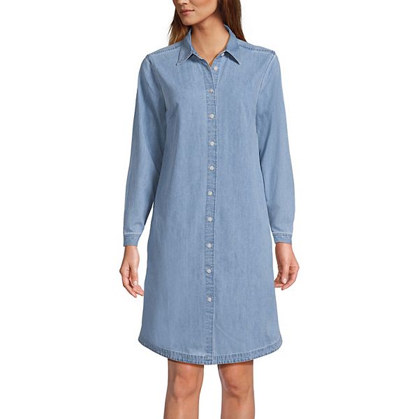 Women's Lands' End Women's Chambray Button Front Knee Length Dress