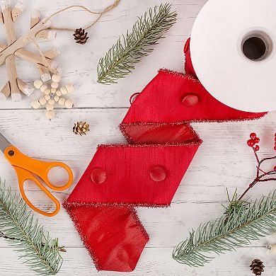 National Tree Company HGTV 3" Metallic Buttons Double Fused Dupioni Ribbon