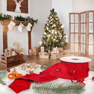 National Tree Company HGTV 3" Metallic Buttons Double Fused Dupioni Ribbon