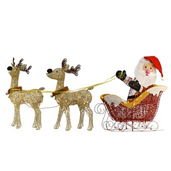 National Tree Company LED Deer Pulling Sleigh with Santa Outdoor Decor