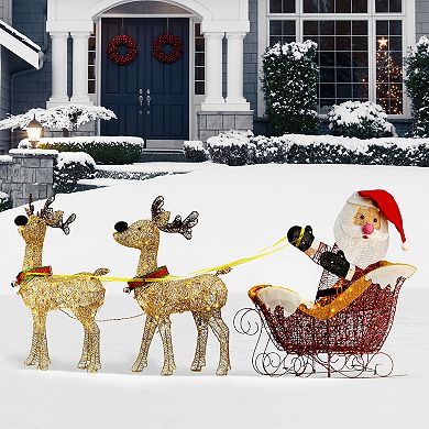 National Tree Company LED Deer Pulling Sleigh with Santa Outdoor Decor
