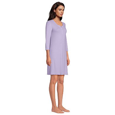 Women's Lands' End Pointelle Rib 3/4 Sleeve Knee Length Nightgown