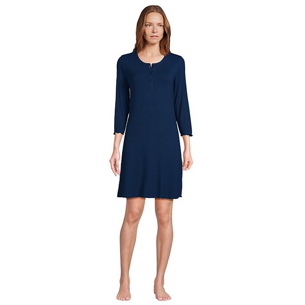 Women s Lands End Pointelle Rib 3 4 Sleeve Knee Length Nightgown