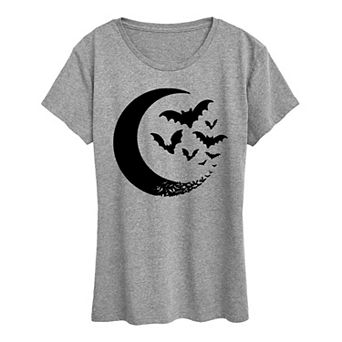Women's Crescent Moon Bats Halloween Tee
