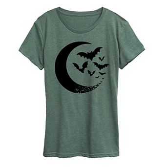 Women's Crescent Moon Bats Halloween Tee
