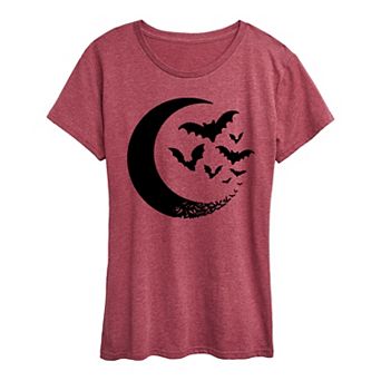 Women's Crescent Moon Bats Halloween Tee