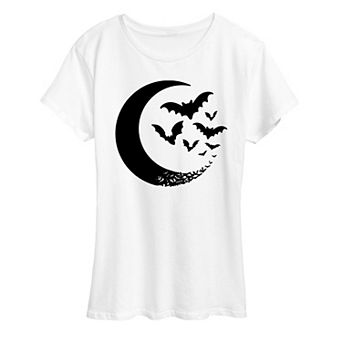 Women's Crescent Moon Bats Halloween Tee