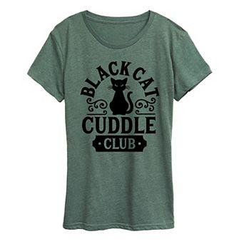 Women's Black Cat Cuddle Club Halloween Tee