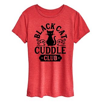 Women's Black Cat Cuddle Club Halloween Tee