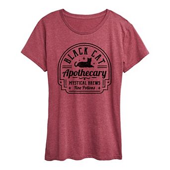 Women's Black Cat Apothecary Sign Halloween Tee