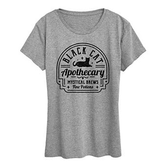 Women's Black Cat Apothecary Sign Halloween Tee