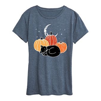 Women's Black Cat Pumpkin Nap Halloween Tee