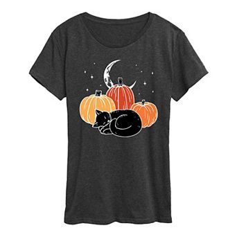 Women's Black Cat Pumpkin Nap Halloween Tee