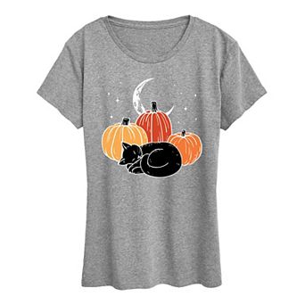Women's Black Cat Pumpkin Nap Halloween Tee