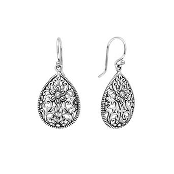Athra NJ Inc Oxidized Sterling Silver Filigree Flower Drop Earrings