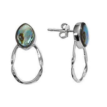 Athra NJ Inc Sterling Silver Abalone Hammered Stud Earrings