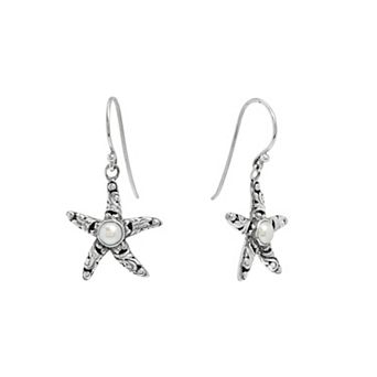 Athra NJ Inc Sterling Silver Freshwater Cultured Pearl Starfish Drop Earrings