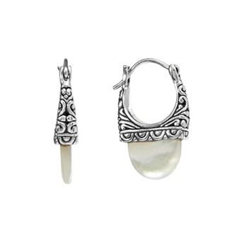 Athra NJ Inc Sterling Silver Oxidized Mother of Pearl Hoop Earrings