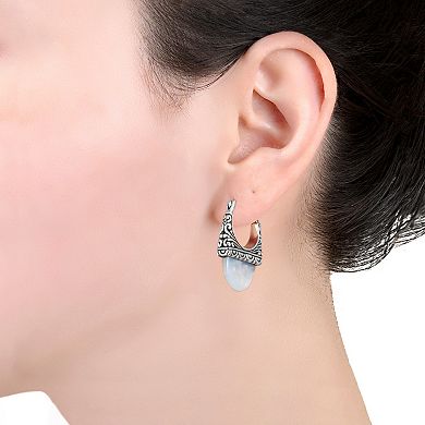 Athra NJ Inc Sterling Silver Oxidized Mother of Pearl Hoop Earrings