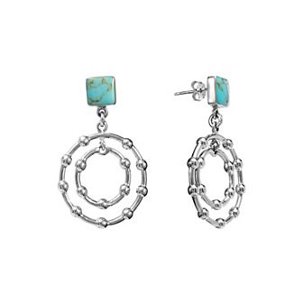 Athra NJ Inc Sterling Silver Simulated Turquoise Circle Drop Earrings