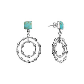 Athra NJ Inc Sterling Silver Simulated Turquoise Circle Drop Earrings