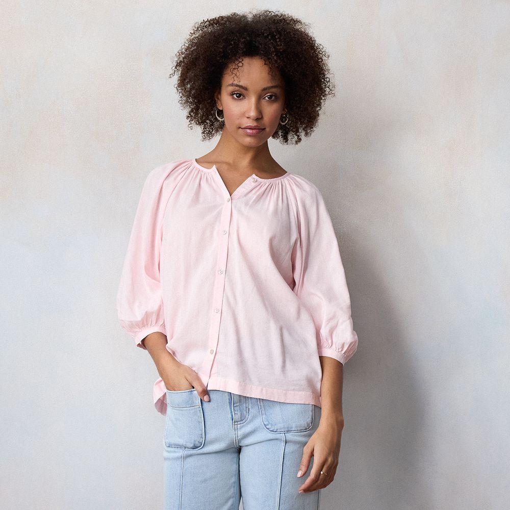 RAGLAN SLEEVE BUTTON UP TOP VIOLET CITY