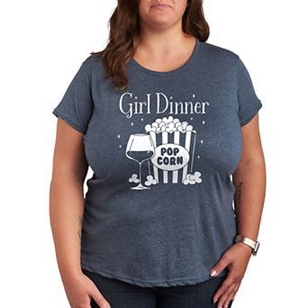 Plus Girl Dinner Wine and Popcorn Graphic Tee