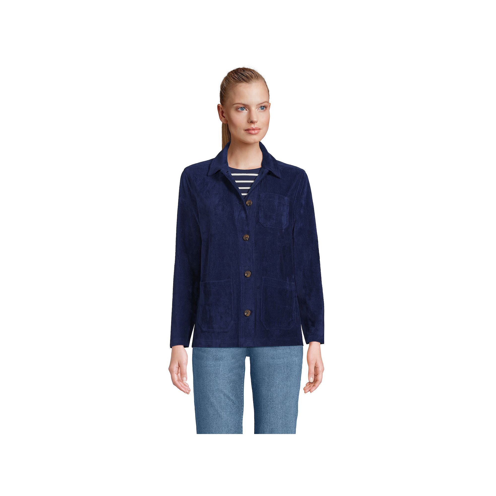 Womens Lands End Long Sleeve Sport Cord Chore Jacket, Size: Small, Deep  