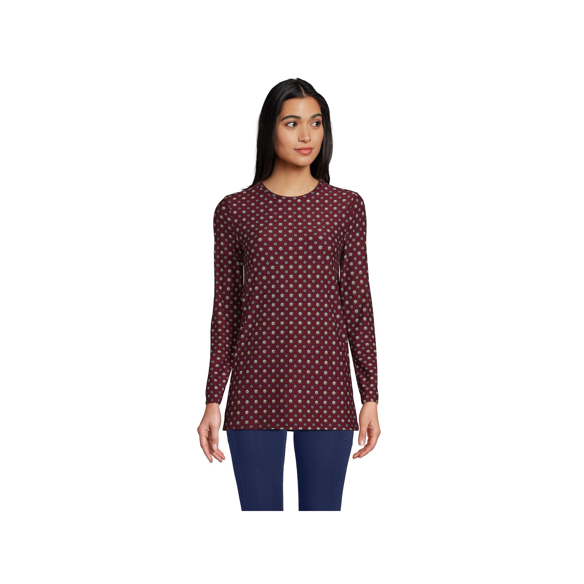 Womens Lands End Long Sleeve Performance Crewneck Tunic, Size: Medium, Re