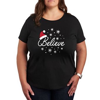 Plus Believe With Santa Hat Graphic Tee